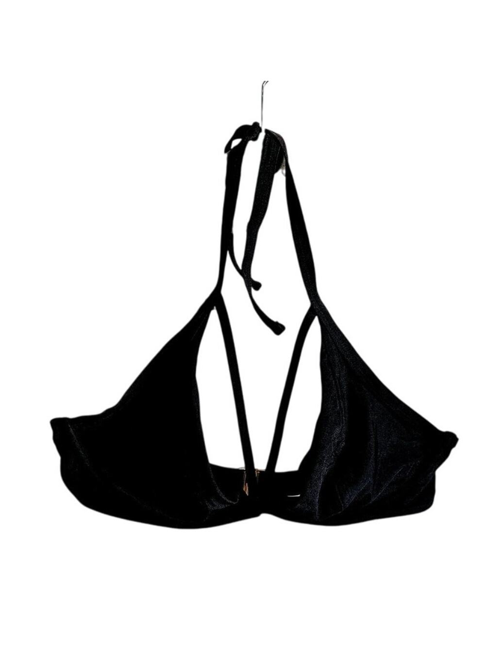 CCX Women's Plus Size 14 Halter Tie Swimsuit Top Solid Black Simple Basic